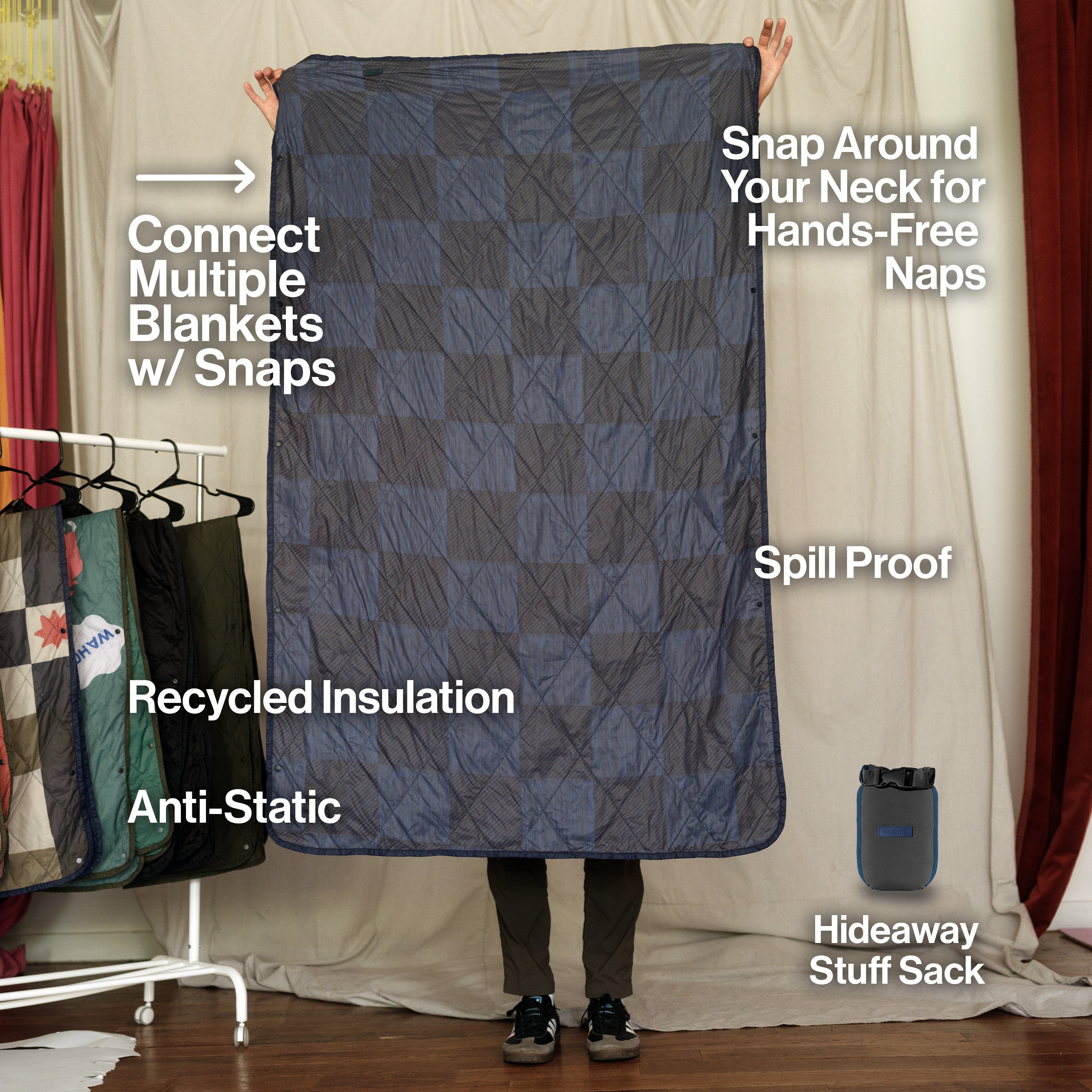 UltraPak™ Blanket - Packable & Puffy | Blue Checkered